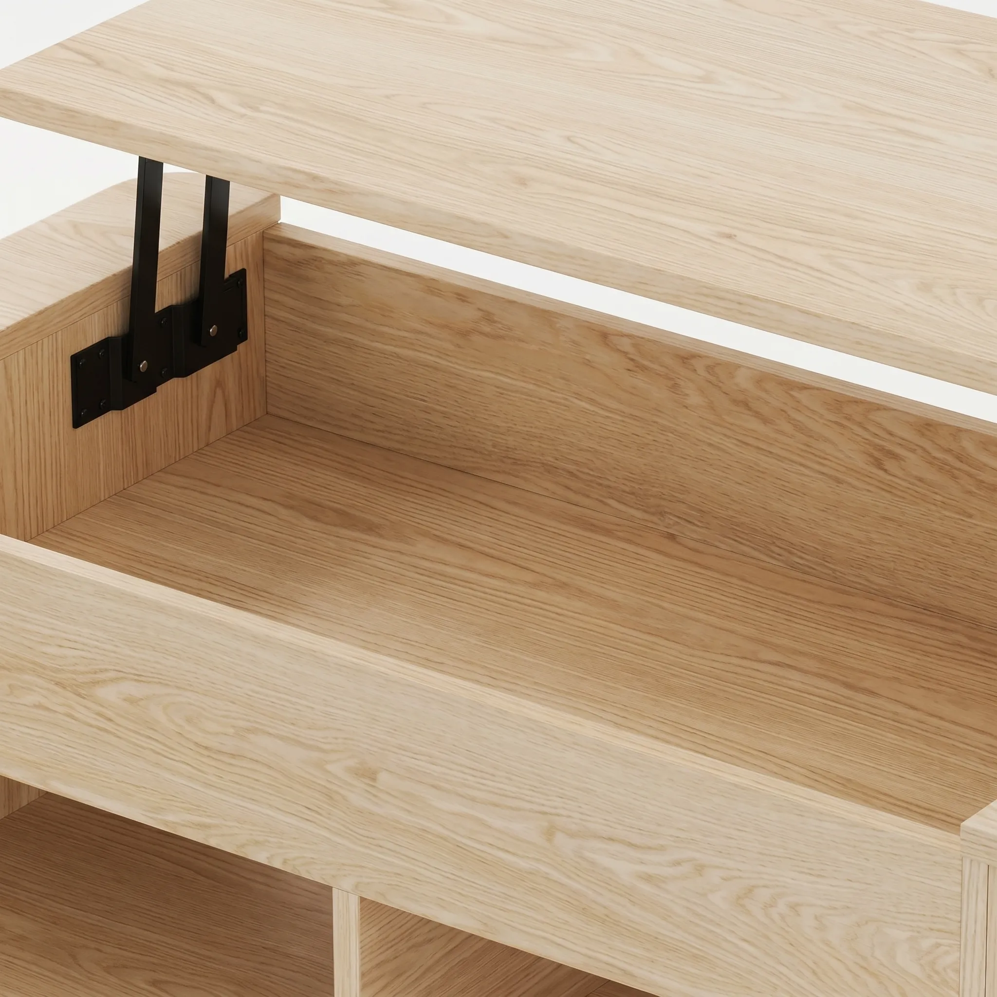 LUPUK Rectangular Lift Top Coffee Table with Hidden Storage and Open Shelves