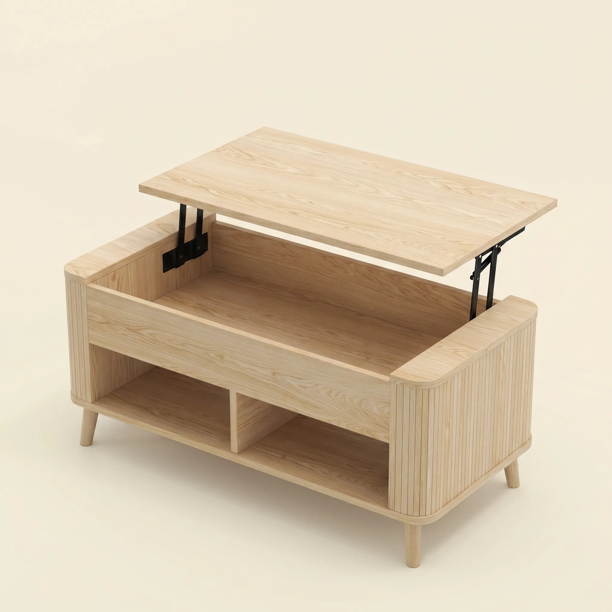 LUPUK Rectangular Lift Top Coffee Table with Hidden Storage and Open Shelves