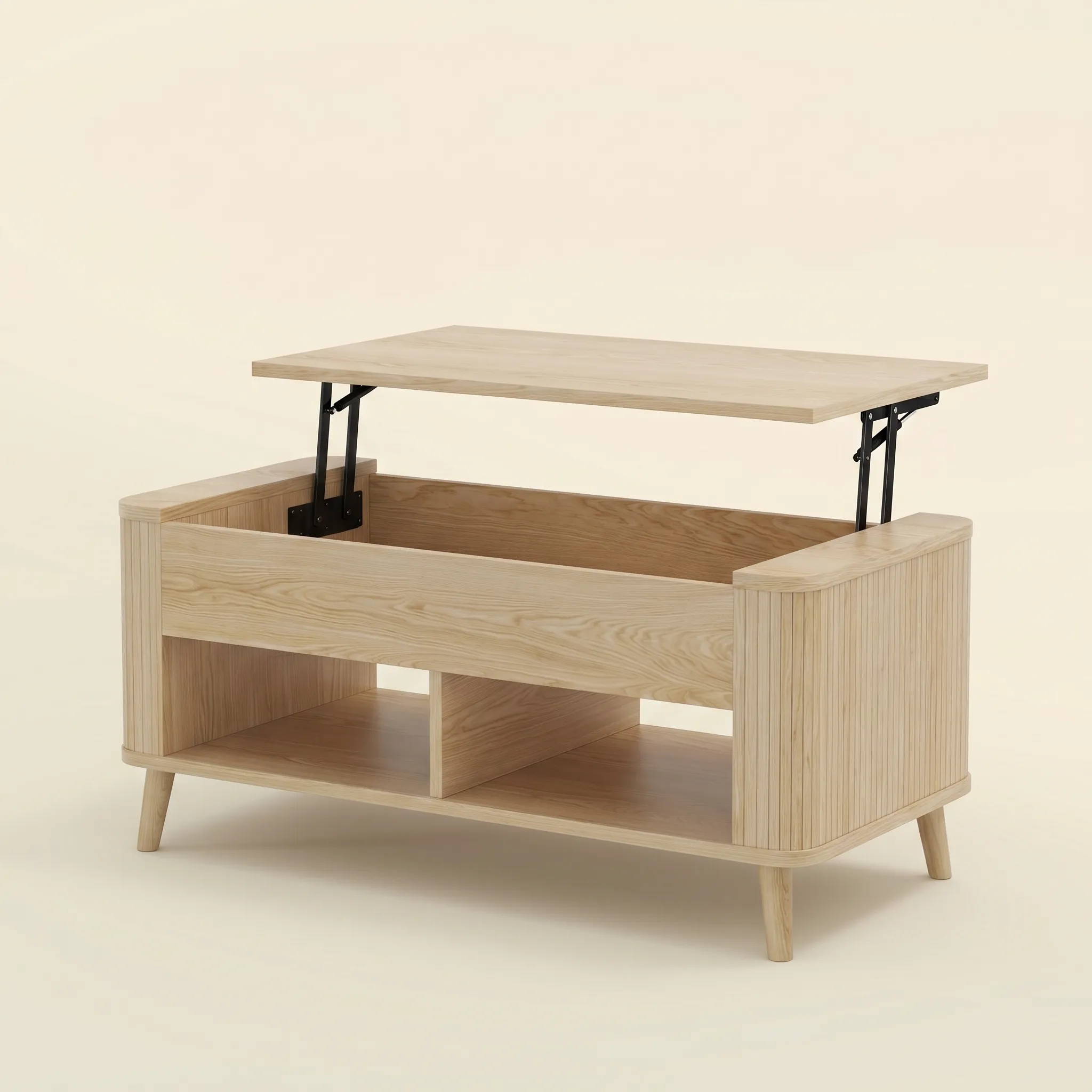 LUPUK Rectangular Lift Top Coffee Table with Hidden Storage and Open Shelves