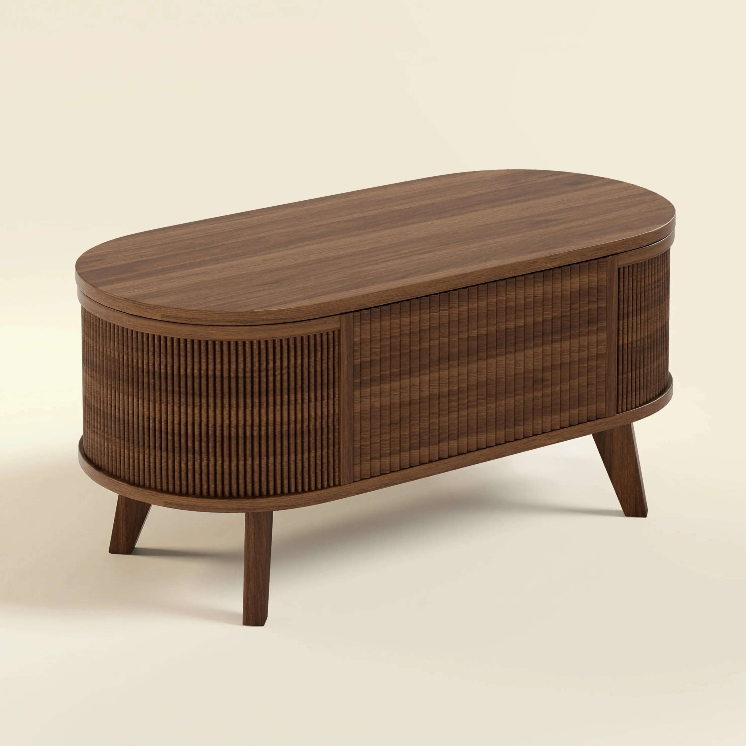 LUPUK Fluted Lift Top Coffee Table, Storage Center Table with Walnut Finish