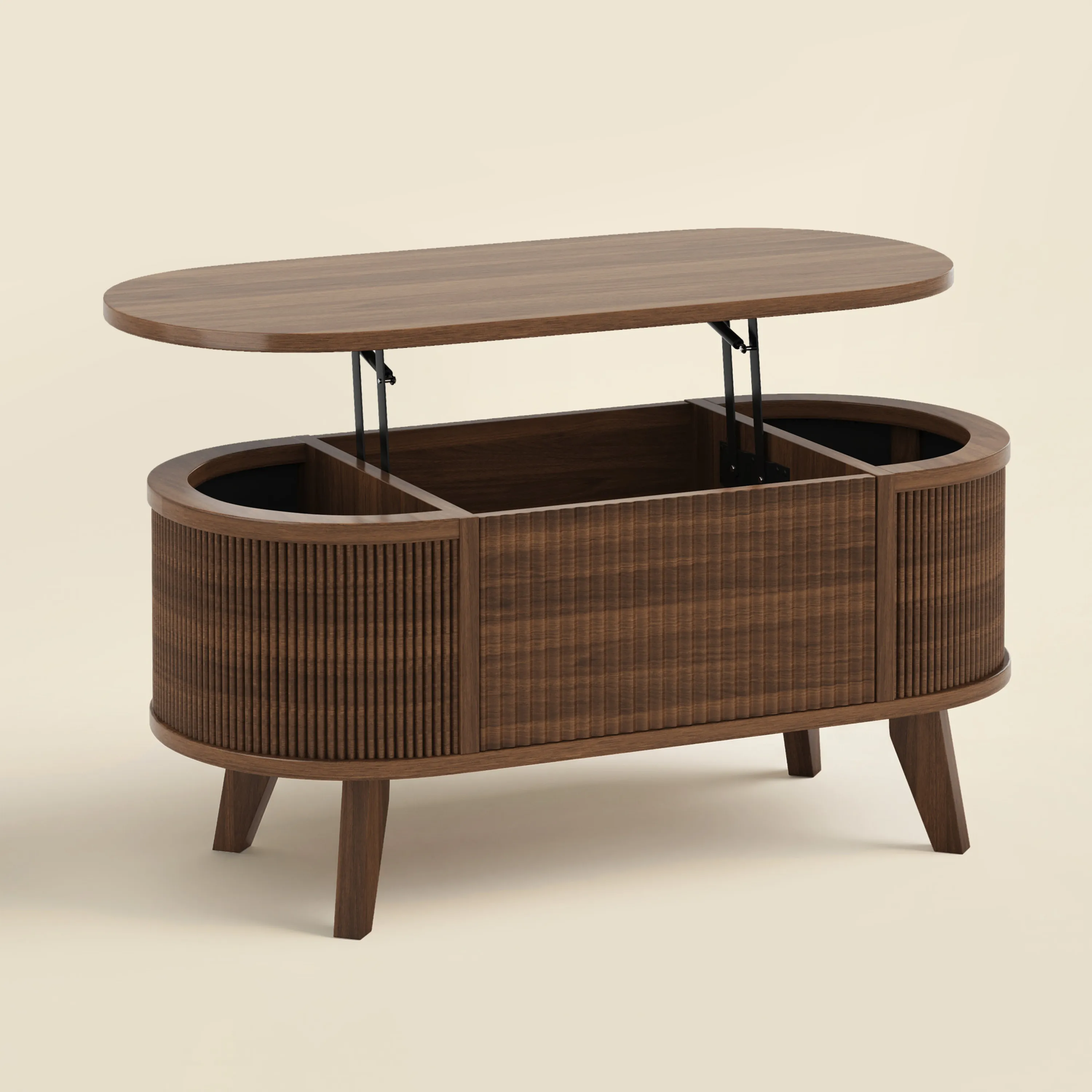 LUPUK Fluted Lift Top Coffee Table, Storage Center Table with Walnut Finish