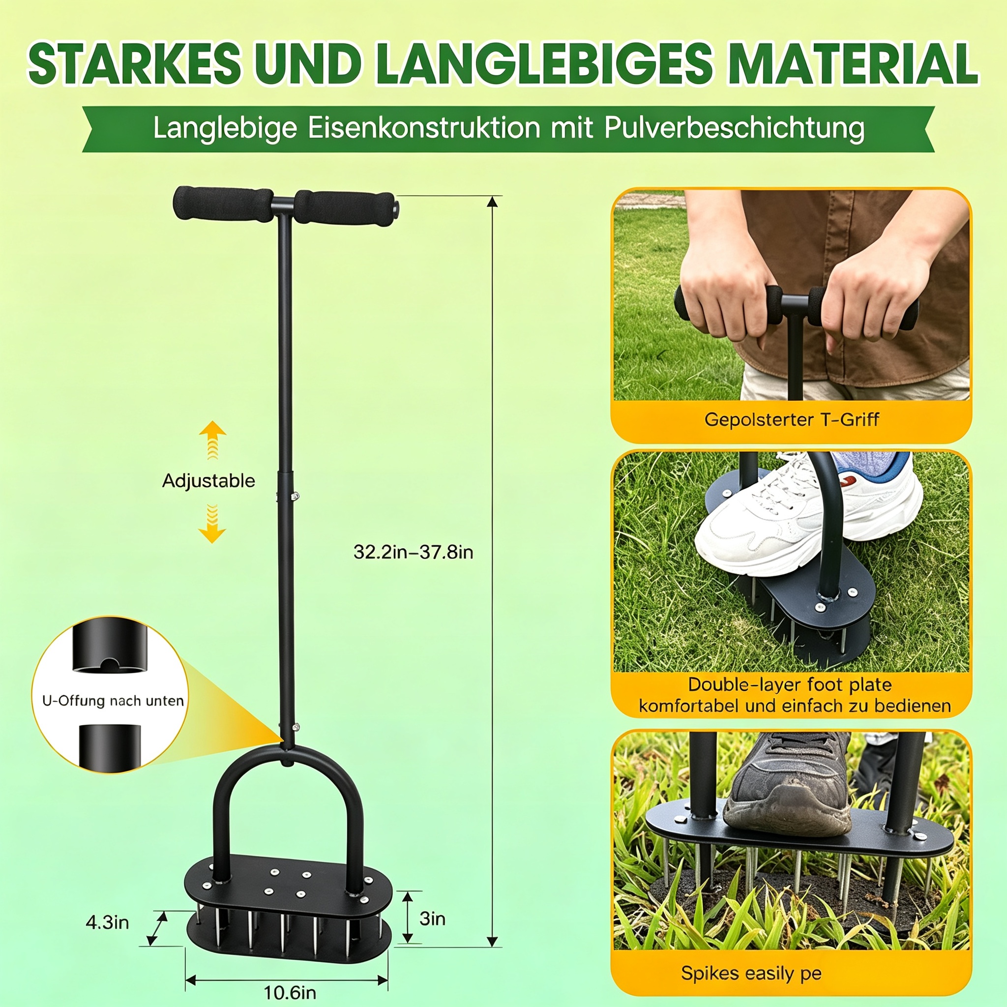 🌱 LIMITED-TIME 50% RABATT! ✨ Manueller Rasenbelüfter – Karbonstahl, Fußteller, Höhenverstellbar ✨