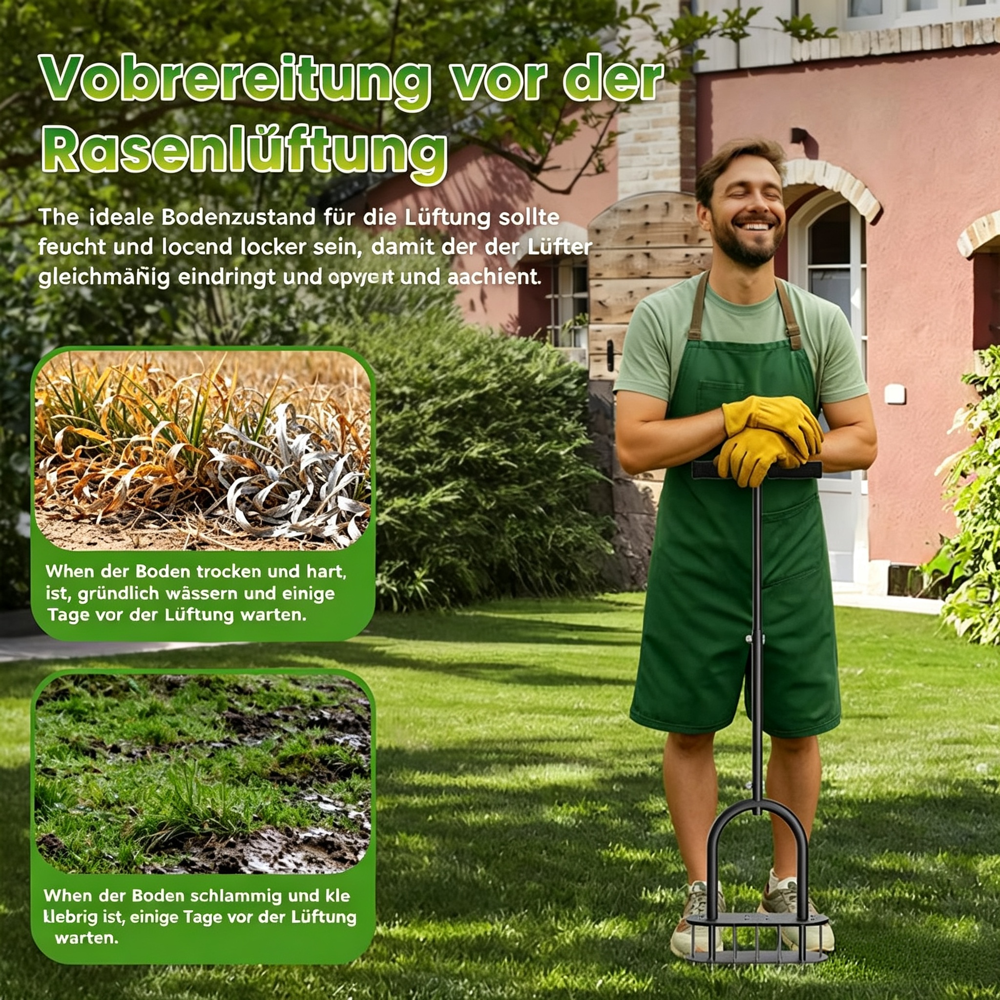 🌱 LIMITED-TIME 50% RABATT! ✨ Manueller Rasenbelüfter – Karbonstahl, Fußteller, Höhenverstellbar ✨