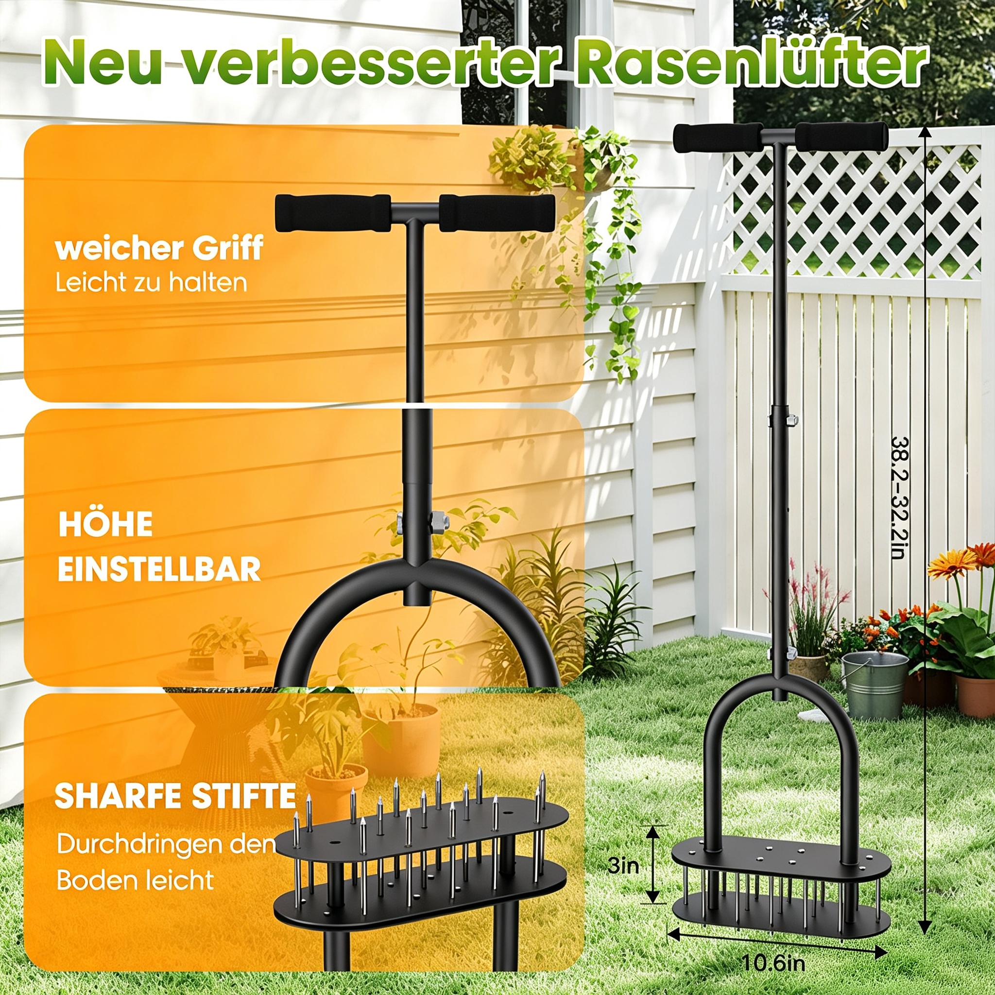 🌱 LIMITED-TIME 50% RABATT! ✨ Manueller Rasenbelüfter – Karbonstahl, Fußteller, Höhenverstellbar ✨