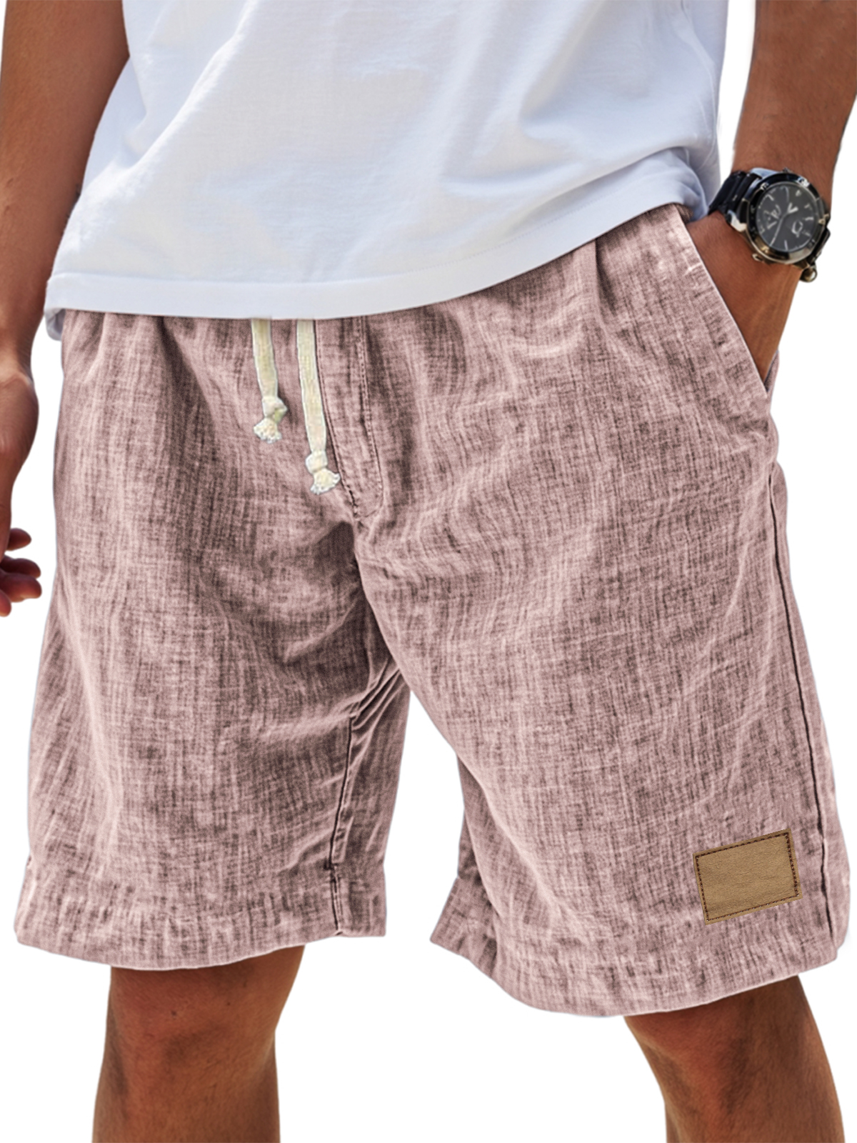 Men's Breathable Linen Embroidered Logo Loose Holiday Shorts