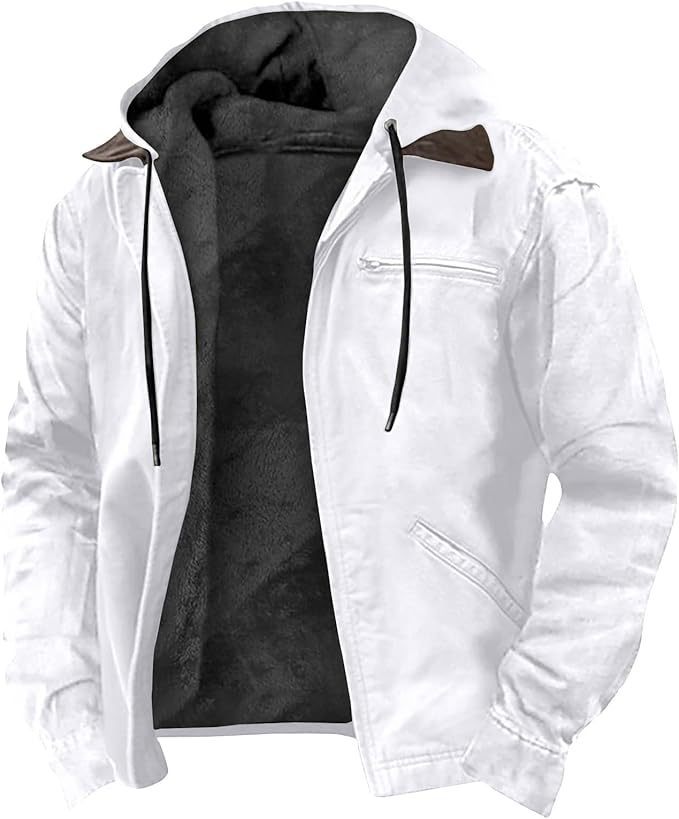 Men’s Warm Cargo Winter Jacket – Zip-Up Fleece Sherpa Lined Coat with Pockets