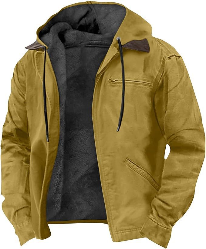 Men’s Warm Cargo Winter Jacket – Zip-Up Fleece Sherpa Lined Coat with Pockets