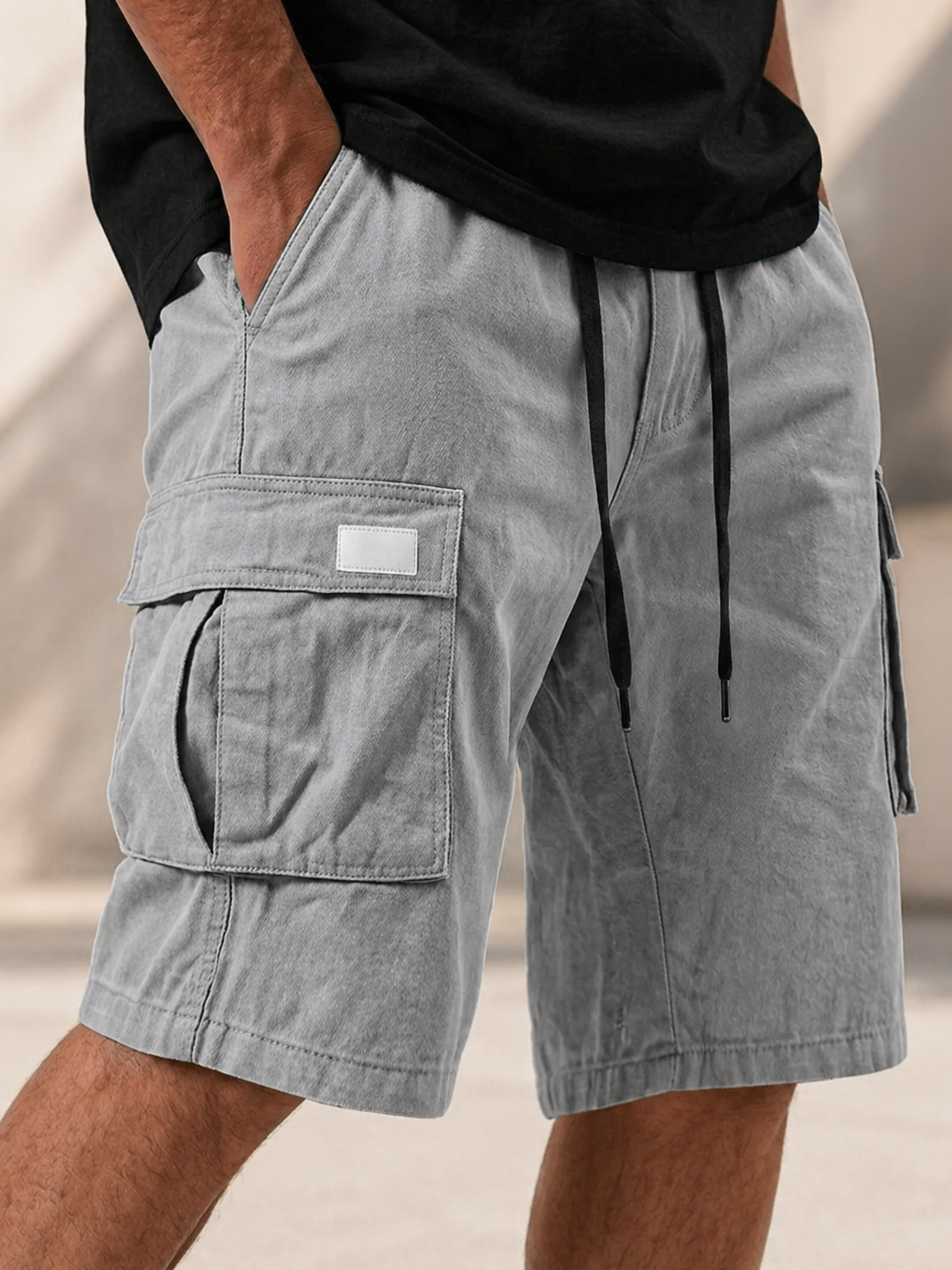 Herren Pure Cotton Mehrfachtaschen Bestickte Lederlabel Freizeit Arbeits Shorts