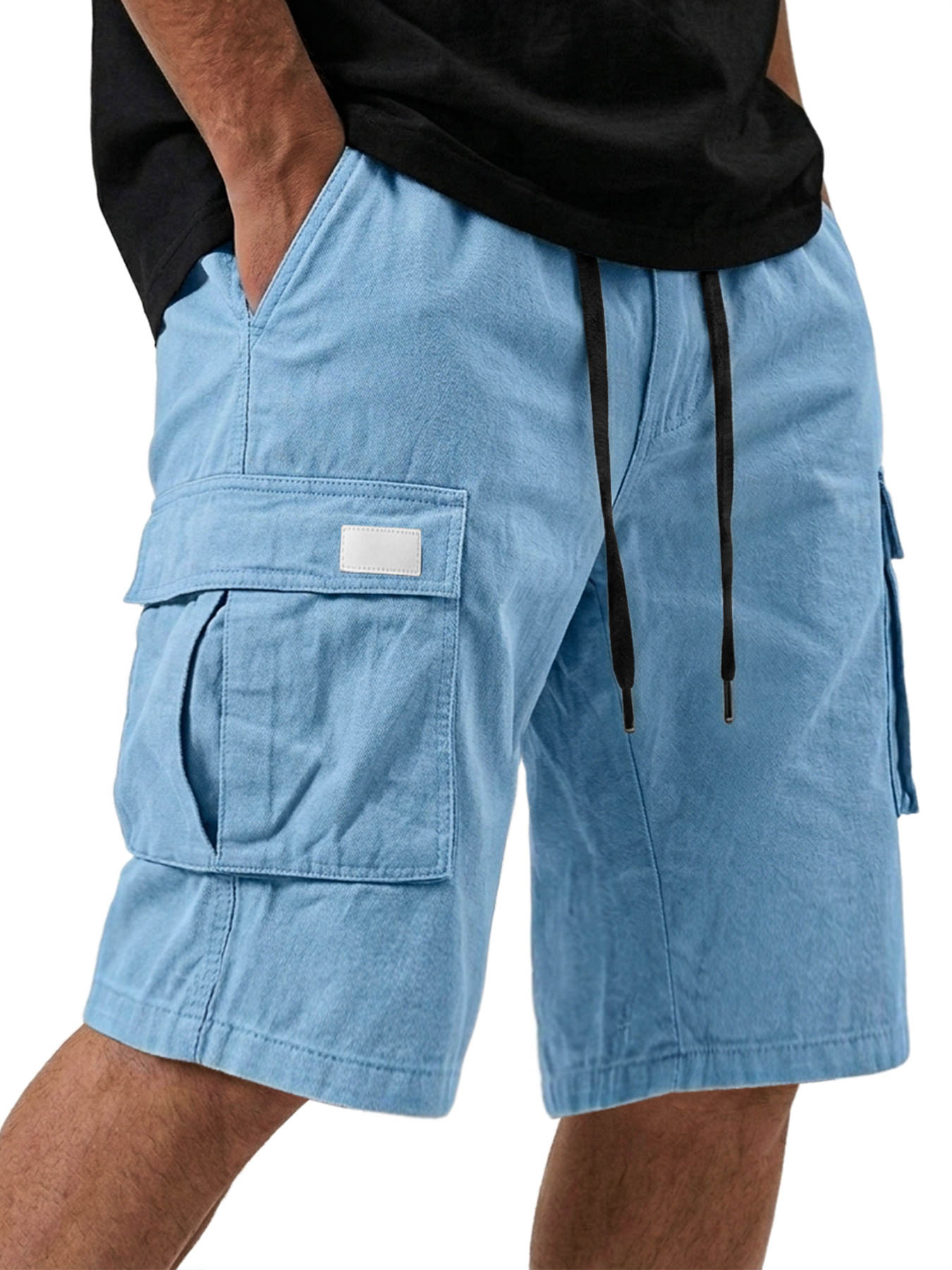 Herren Pure Cotton Mehrfachtaschen Bestickte Lederlabel Freizeit Arbeits Shorts