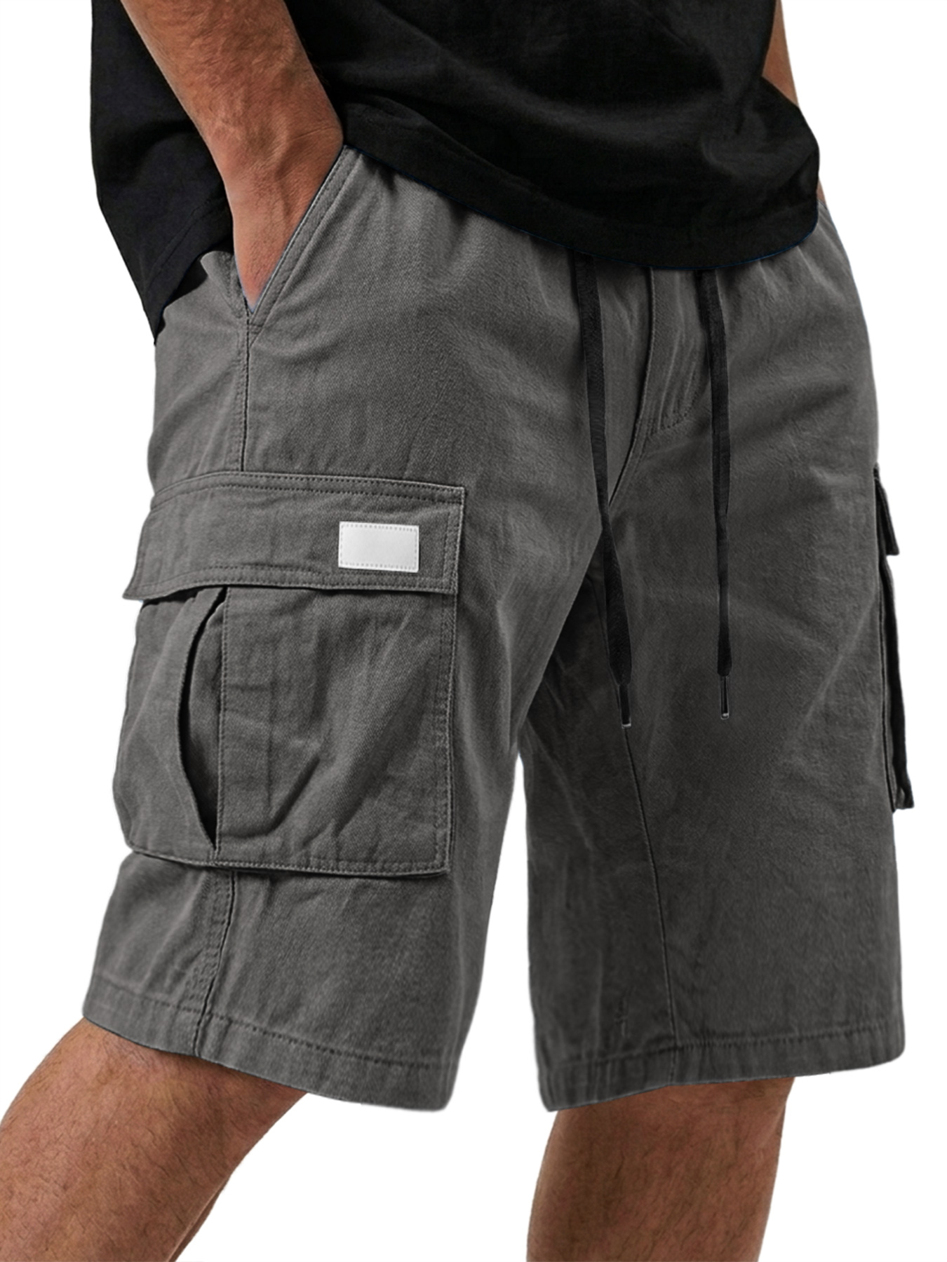 Herren Pure Cotton Mehrfachtaschen Bestickte Lederlabel Freizeit Arbeits Shorts