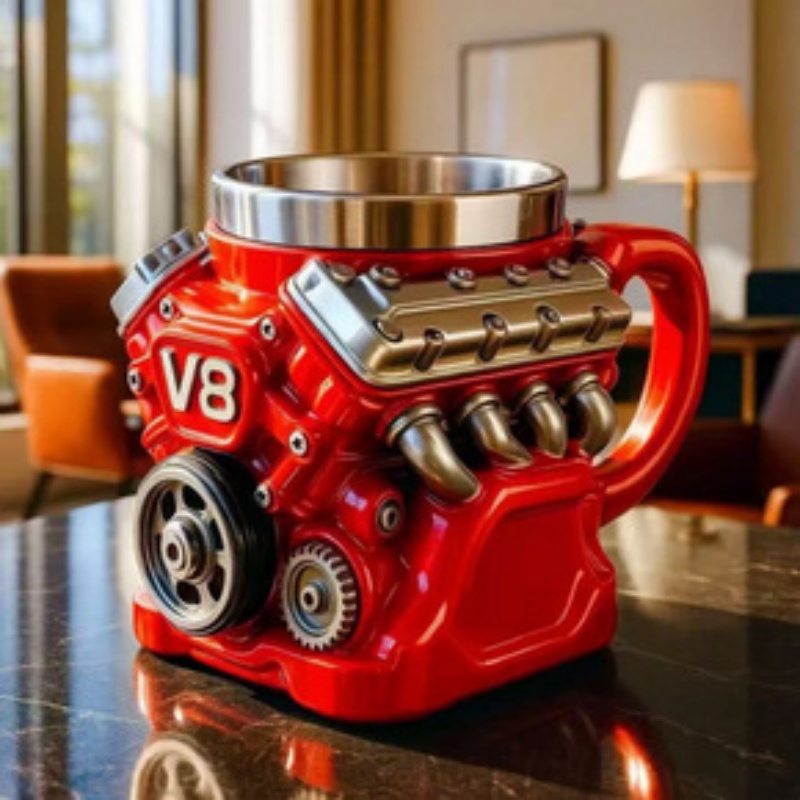 V8 Engine Stainless Steel Mug, Realistic V6 & V8 Car Coffee Cup, Cool Racing-Themed Stainless Steel Cups for Car Fans & Auto Enthusiasts, Durable & Stylish Gift MugV8,One Size