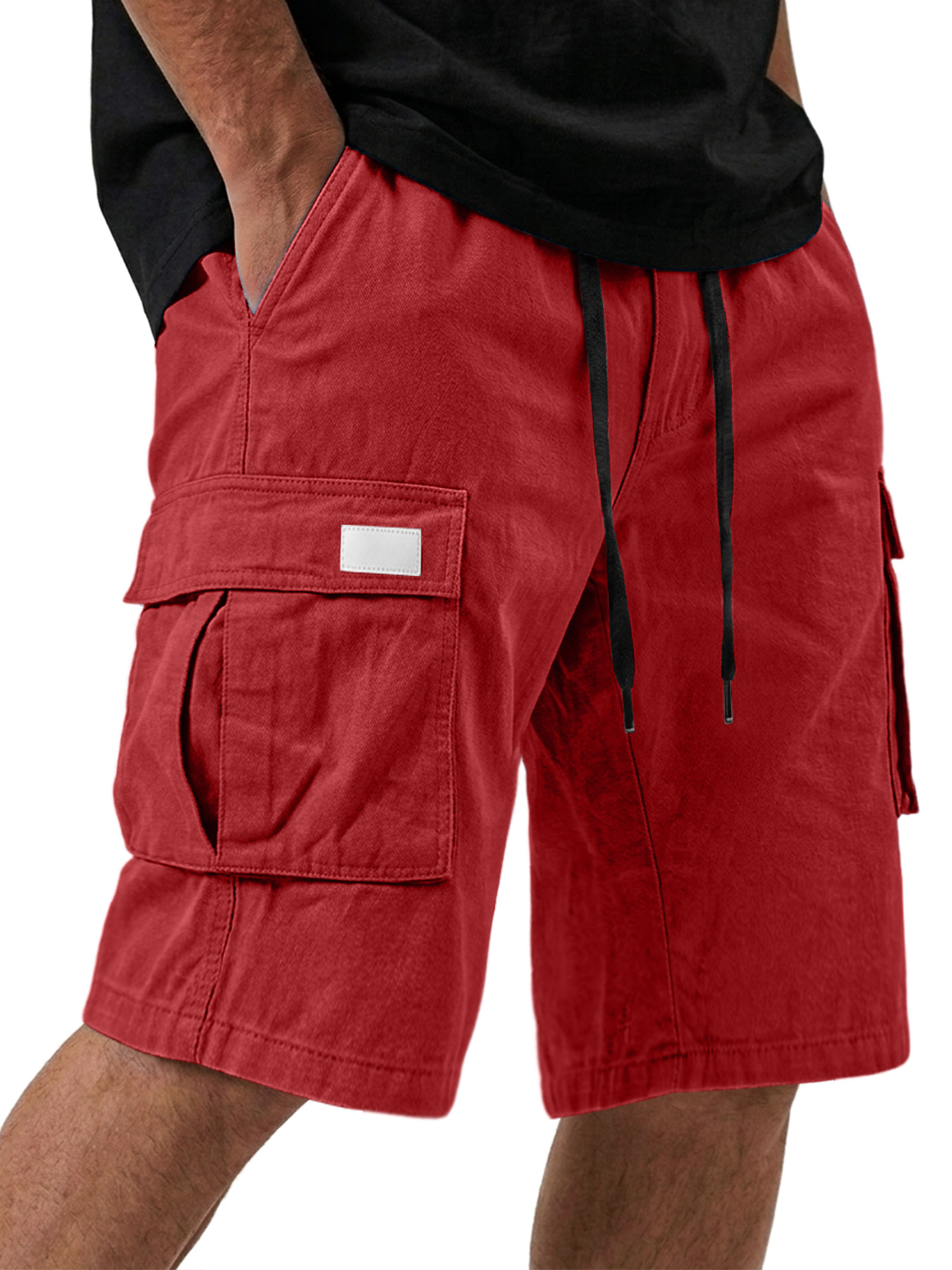Herren Pure Cotton Mehrfachtaschen Bestickte Lederlabel Freizeit Arbeits Shorts