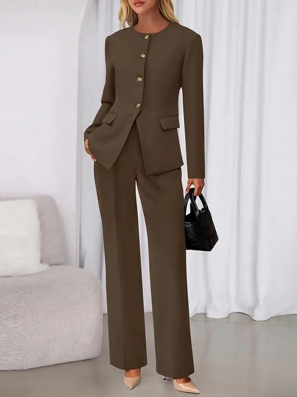 Two-Piece Set for Women Fall Fashion Business Casual Long Sleeve Blazer Jackets Wide Leg Pant Suits Pockets