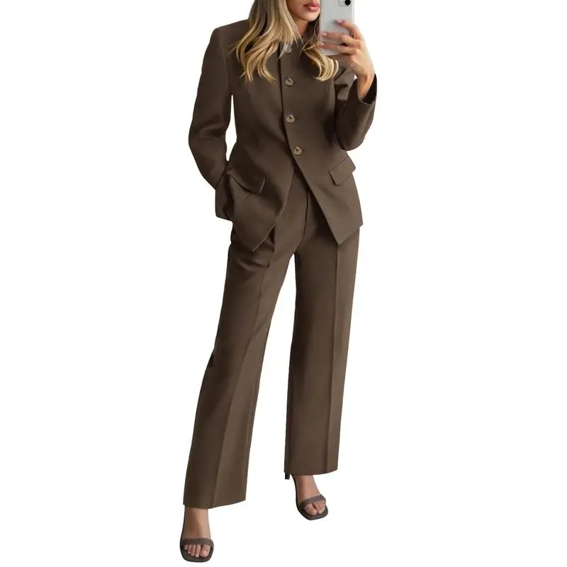 Two-Piece Set for Women Fall Fashion Business Casual Long Sleeve Blazer Jackets Wide Leg Pant Suits Pockets