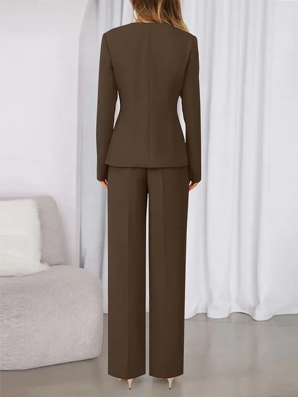 Two-Piece Set for Women Fall Fashion Business Casual Long Sleeve Blazer Jackets Wide Leg Pant Suits Pockets