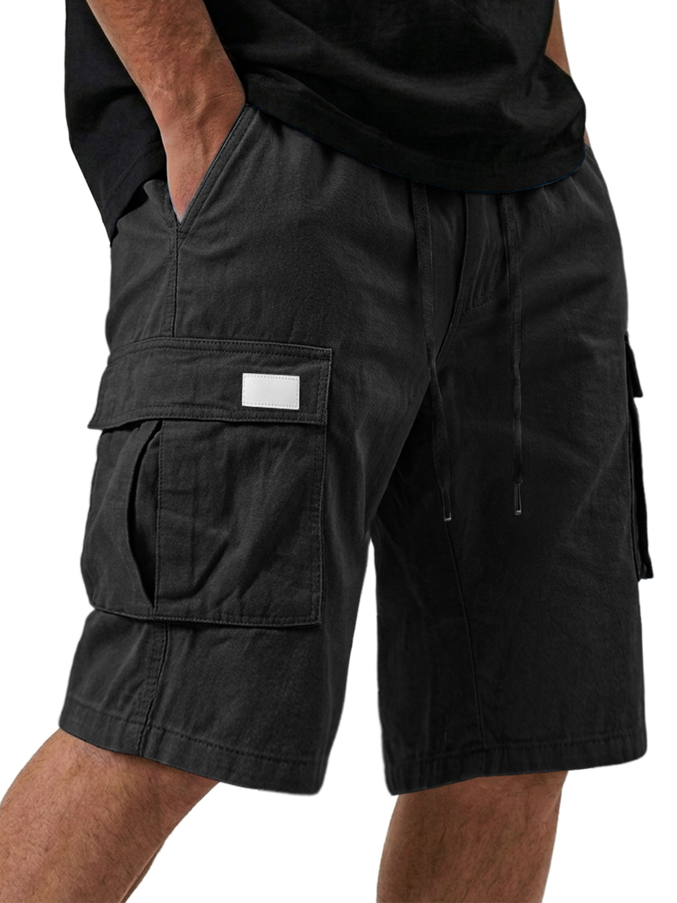 Herren Pure Cotton Mehrfachtaschen Bestickte Lederlabel Freizeit Arbeits Shorts