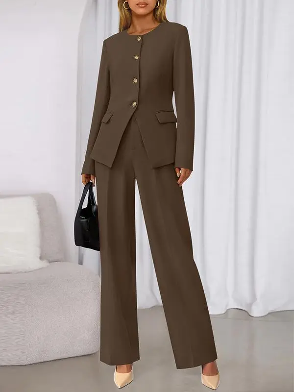 Two-Piece Set for Women Fall Fashion Business Casual Long Sleeve Blazer Jackets Wide Leg Pant Suits Pockets