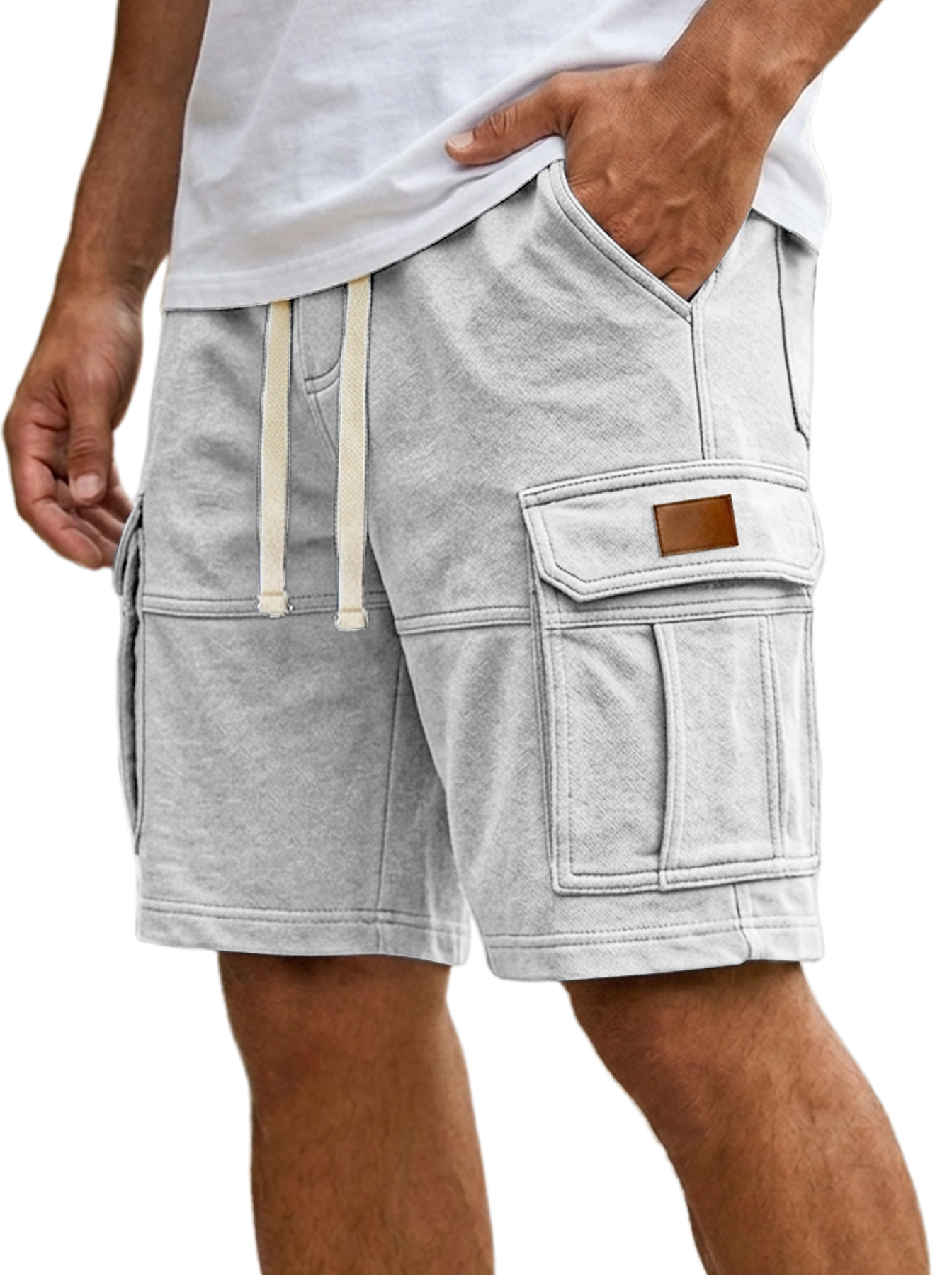 Men's Everyday Embroidered Logo Multi-pocket Casual Cargo Shorts