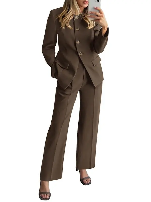 Two-Piece Set for Women Fall Fashion Business Casual Long Sleeve Blazer Jackets Wide Leg Pant Suits Pockets