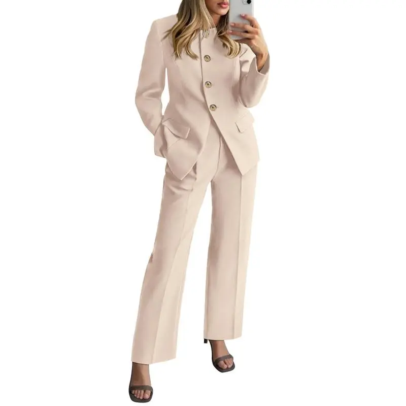 Two-Piece Set for Women Fall Fashion Business Casual Long Sleeve Blazer Jackets Wide Leg Pant Suits Pockets