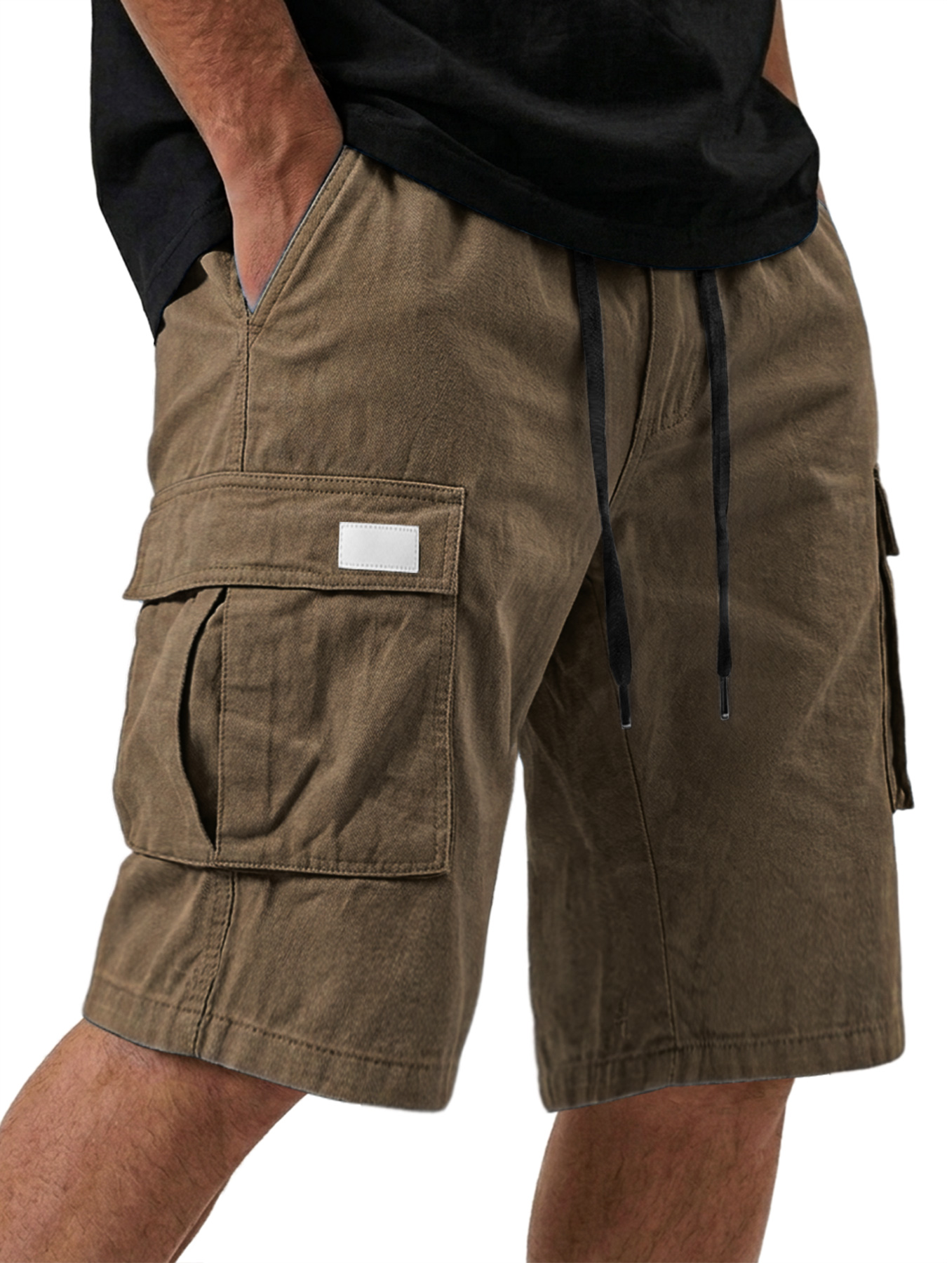 Herren Pure Cotton Mehrfachtaschen Bestickte Lederlabel Freizeit Arbeits Shorts
