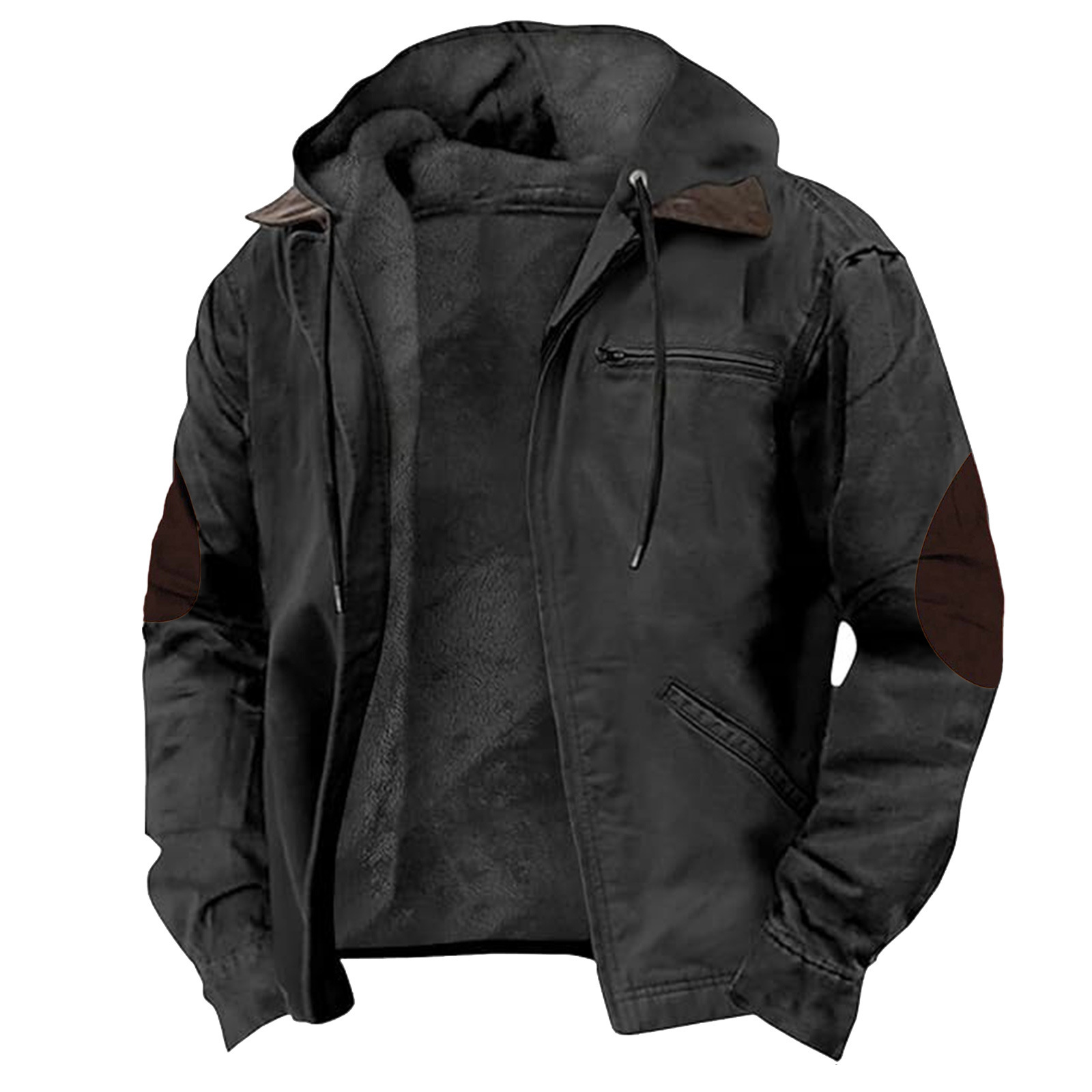 Men’s Warm Cargo Winter Jacket – Zip-Up Fleece Sherpa Lined Coat with Pockets