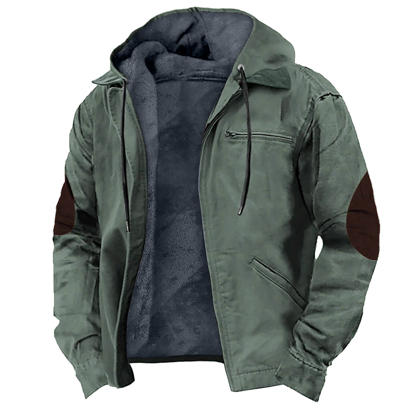 Men’s Warm Cargo Winter Jacket – Zip-Up Fleece Sherpa Lined Coat with Pockets