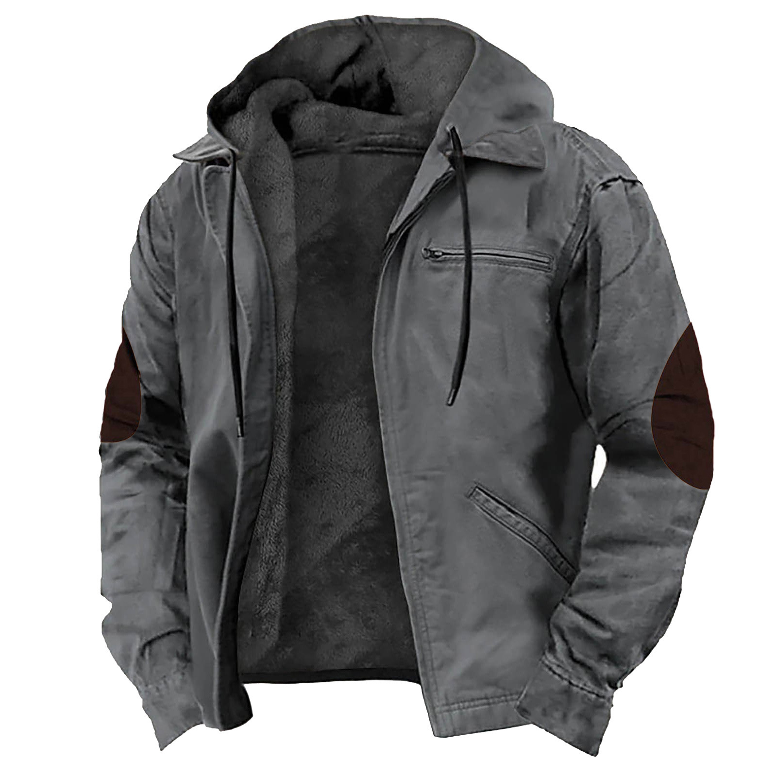Men’s Warm Cargo Winter Jacket – Zip-Up Fleece Sherpa Lined Coat with Pockets