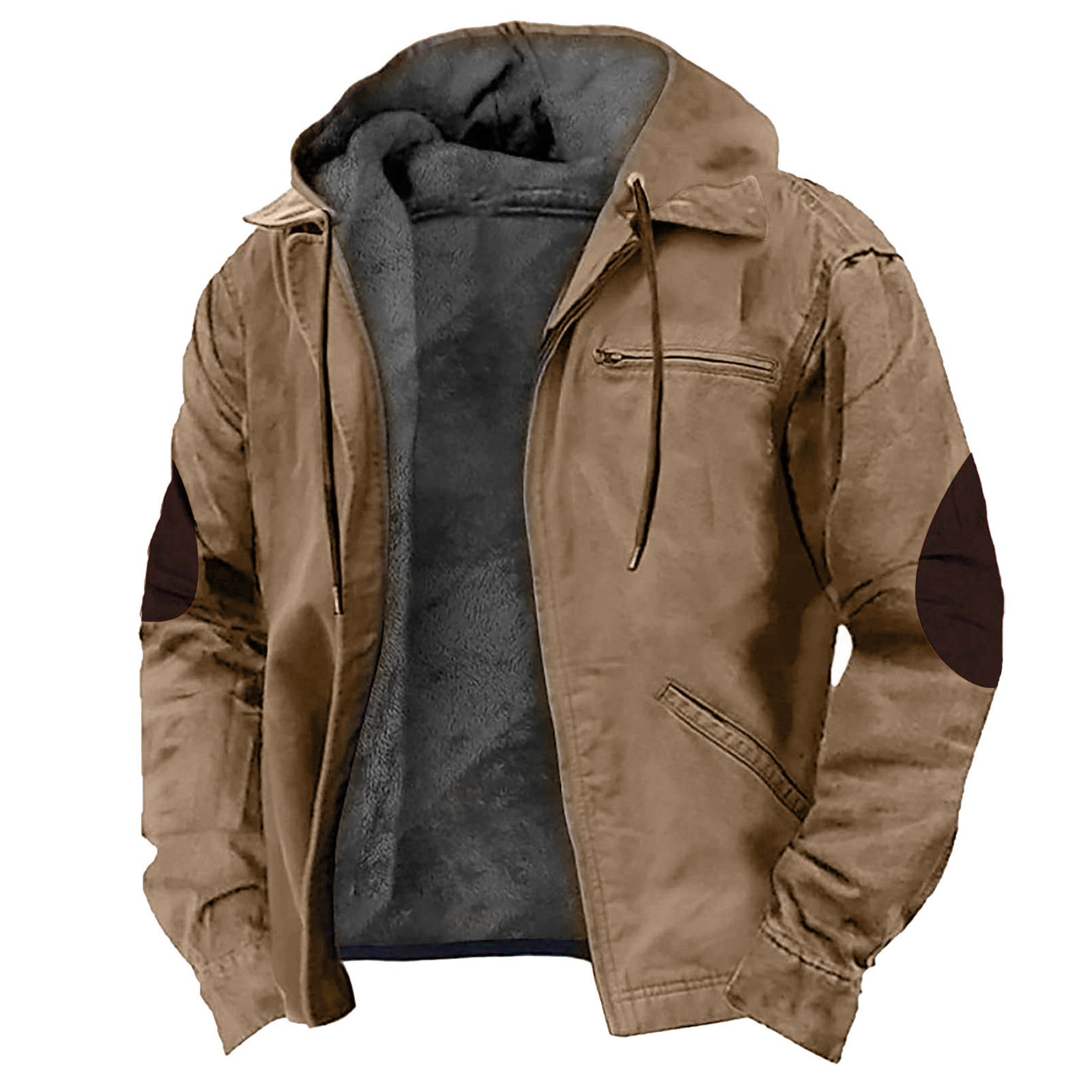 Men’s Warm Cargo Winter Jacket – Zip-Up Fleece Sherpa Lined Coat with Pockets