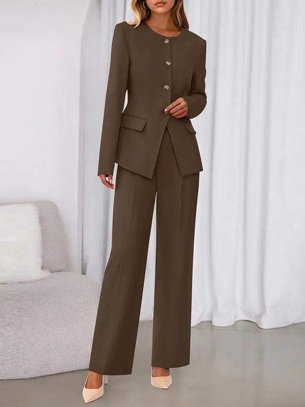 Two-Piece Set for Women Fall Fashion Business Casual Long Sleeve Blazer Jackets Wide Leg Pant Suits Pockets