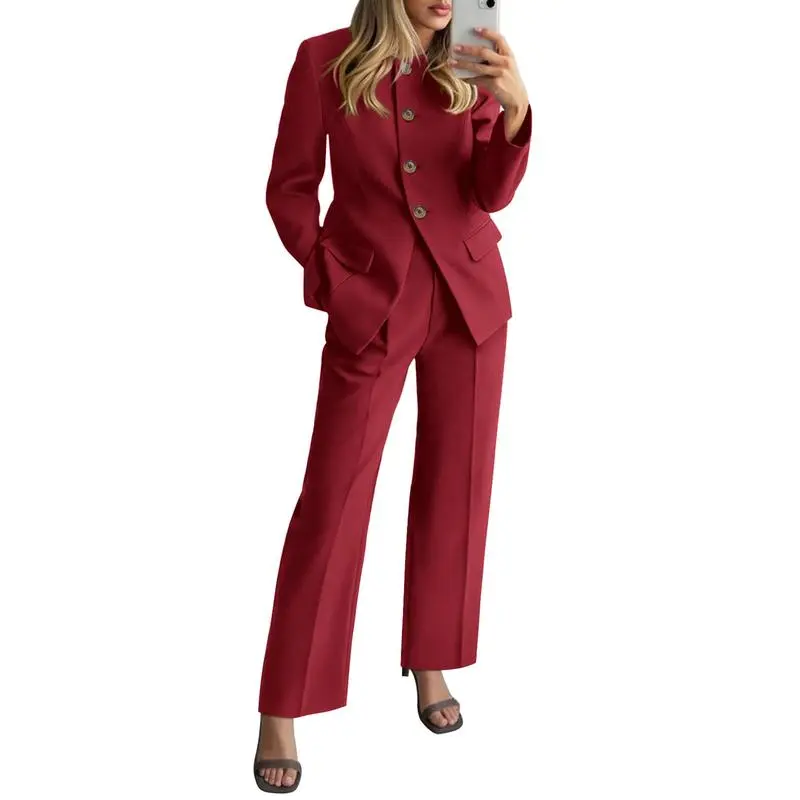 Two-Piece Set for Women Fall Fashion Business Casual Long Sleeve Blazer Jackets Wide Leg Pant Suits Pockets