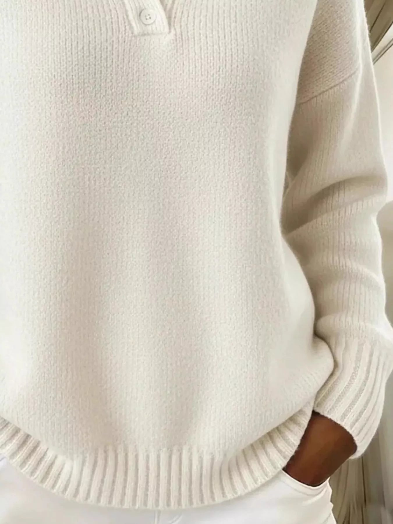 Women’s Textured Knit Polo Sweater – Soft, Elegant & Effortlessly Chic