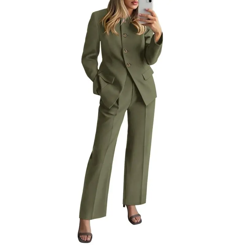 Two-Piece Set for Women Fall Fashion Business Casual Long Sleeve Blazer Jackets Wide Leg Pant Suits Pockets