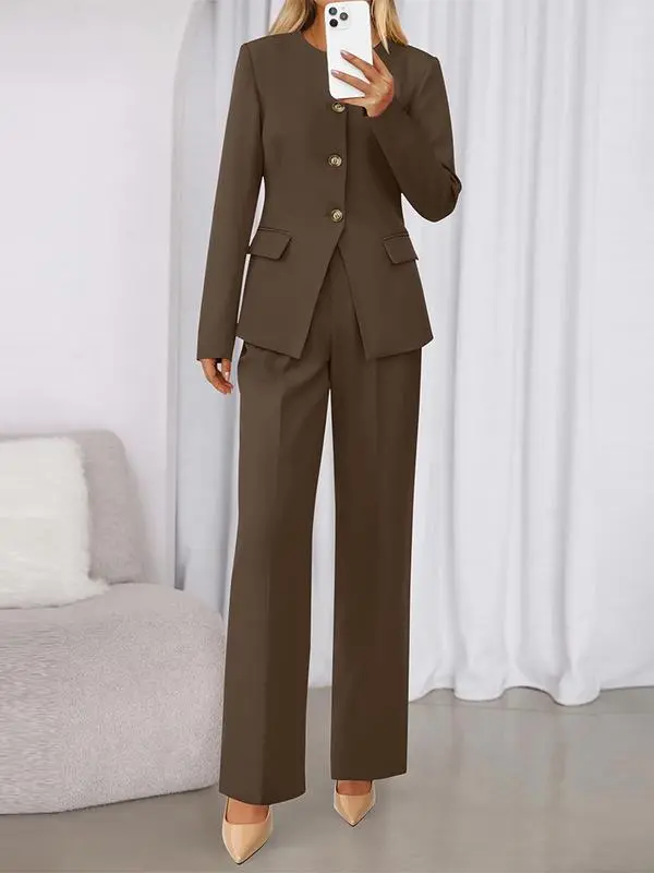 Two-Piece Set for Women Fall Fashion Business Casual Long Sleeve Blazer Jackets Wide Leg Pant Suits Pockets