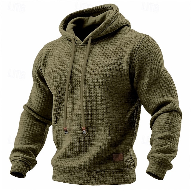 Men's Hoodie Waffle Hoodies Pullover Hoodie Hooded Plain Textured Sports