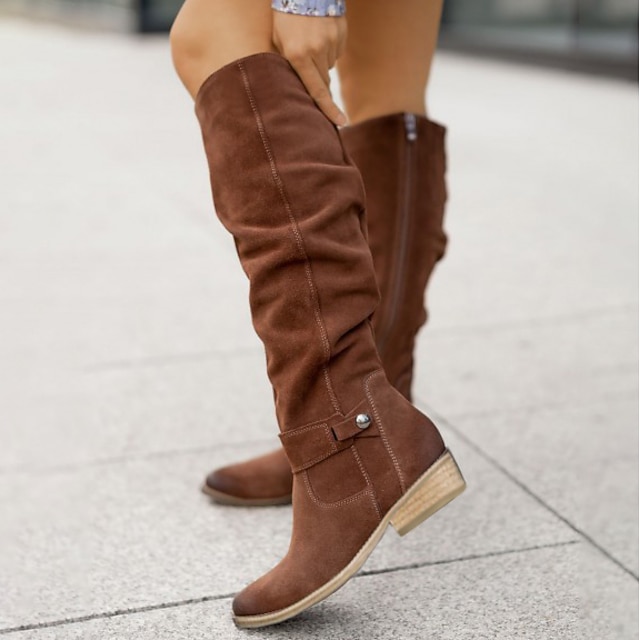 Women's Suede Knee-High Boots with Slouchy Design - Perfect for Fall Fashion, Casual Outings, and Outdoor Adventures
