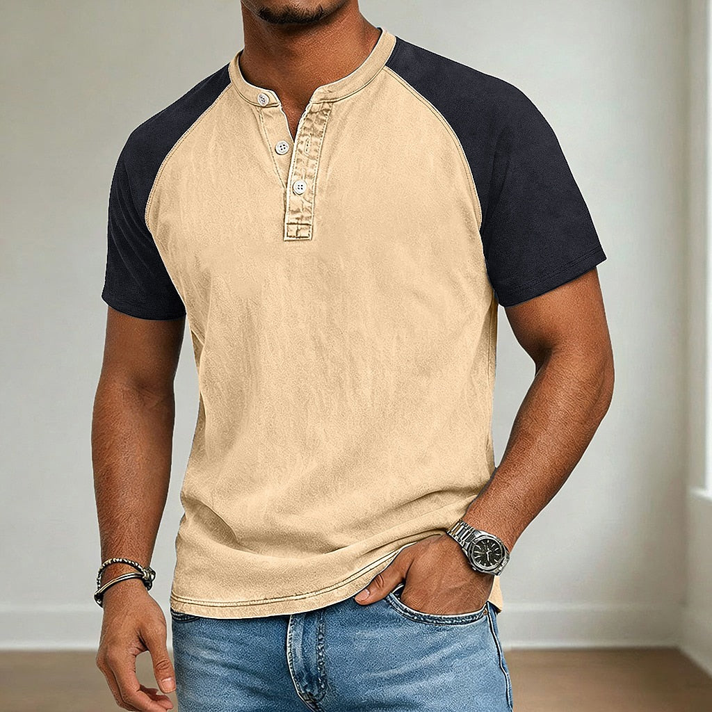 100% Cotton Acid Wash Henley T-Shirt