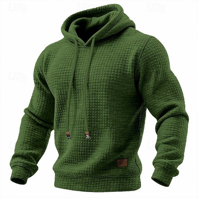 Men's Hoodie Waffle Hoodies Pullover Hoodie Hooded Plain Textured Sports
