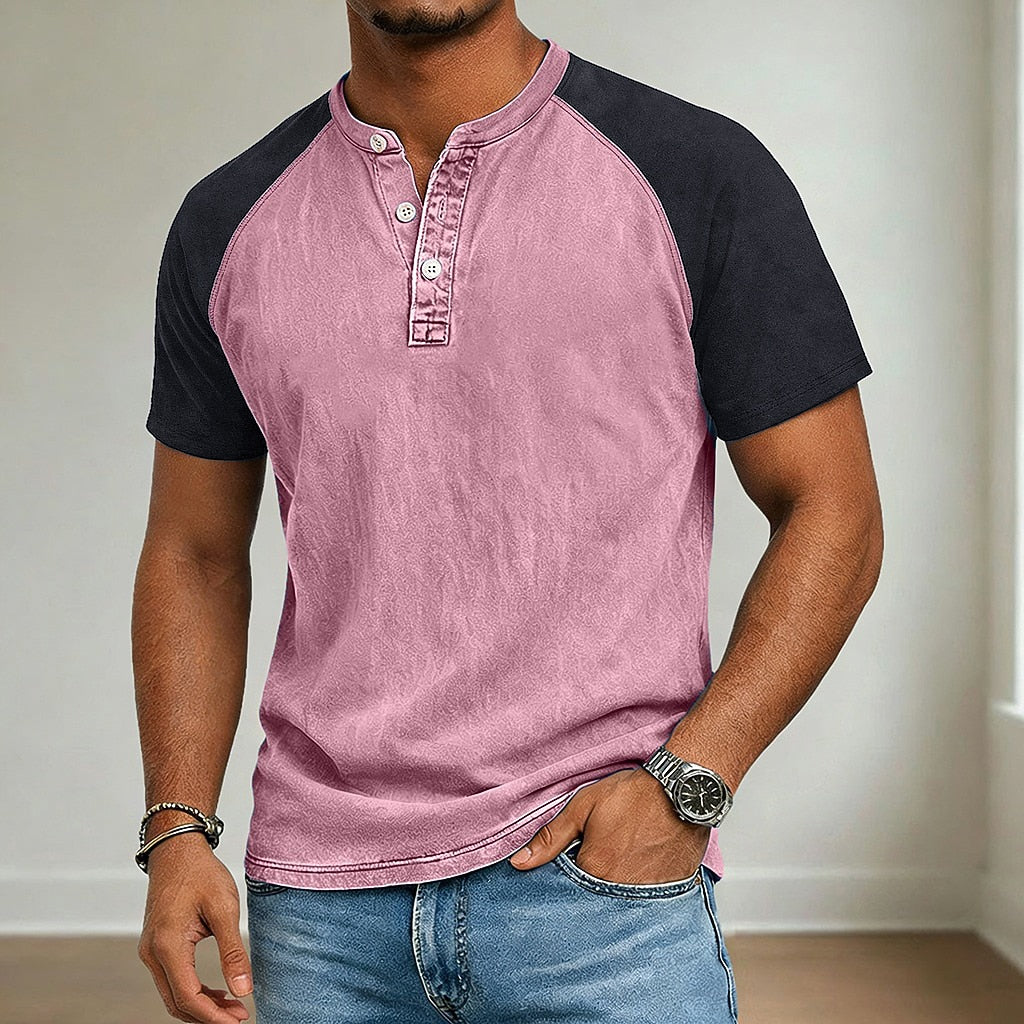 100% Cotton Acid Wash Henley T-Shirt