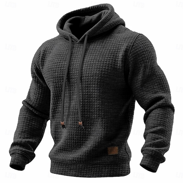 Men's Hoodie Waffle Hoodies Pullover Hoodie Hooded Plain Textured Sports