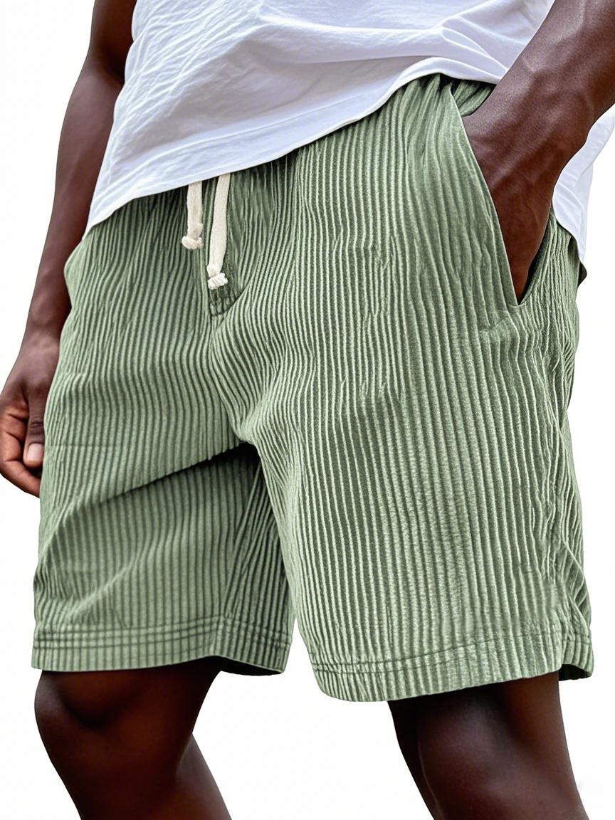 Men's Stylish Ribbed Simple Corduroy Loose Lace-up Casual Everyday Shorts