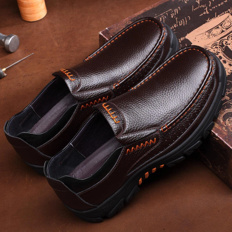 Men's Cow Leather Waterproof Comfy Non Slip Soft Slip On Casual Shoes