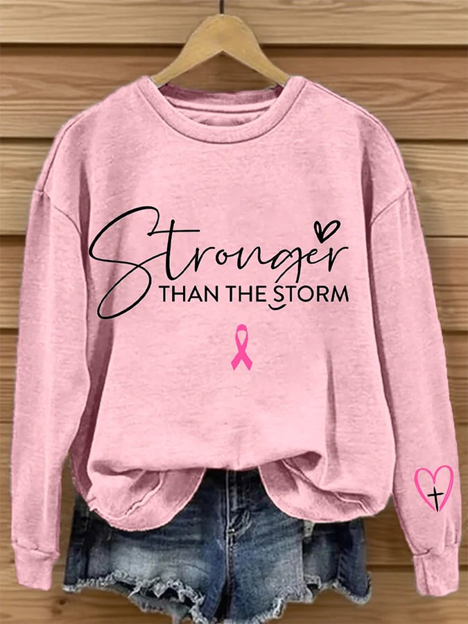 Women's Breast Cancer Awareness Stronger Than the Storm Print Sweatshirt