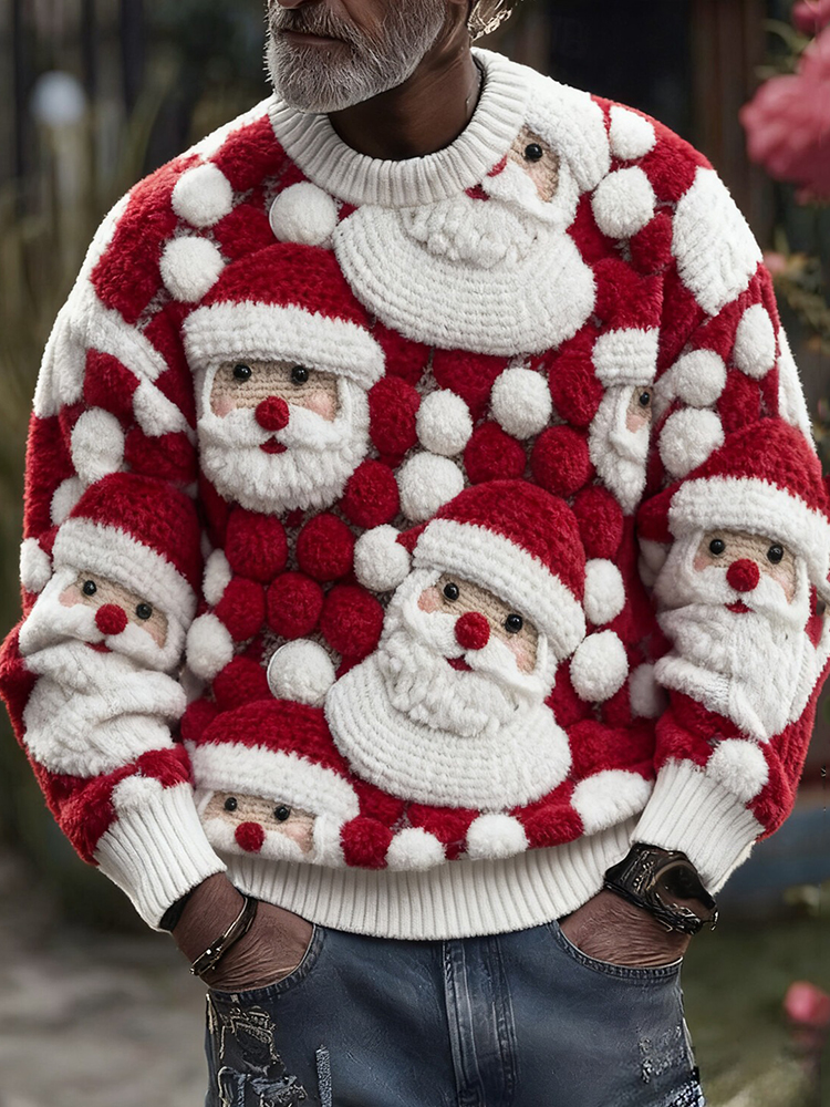 Merry Christmas Men's Cute Santa Claus Art Cozy Knit Sweater