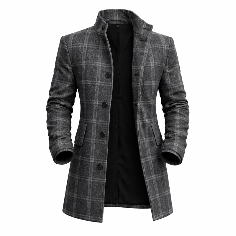 Men’s Slim Fit Plaid Stand Collar Coat