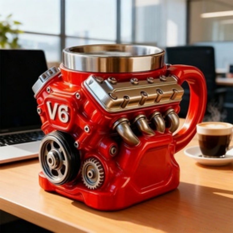 V8 Engine Stainless Steel Mug, Realistic V6 & V8 Car Coffee Cup, Cool Racing-Themed Stainless Steel Cups for Car Fans & Auto Enthusiasts, Durable & Stylish Gift MugV8,One Size