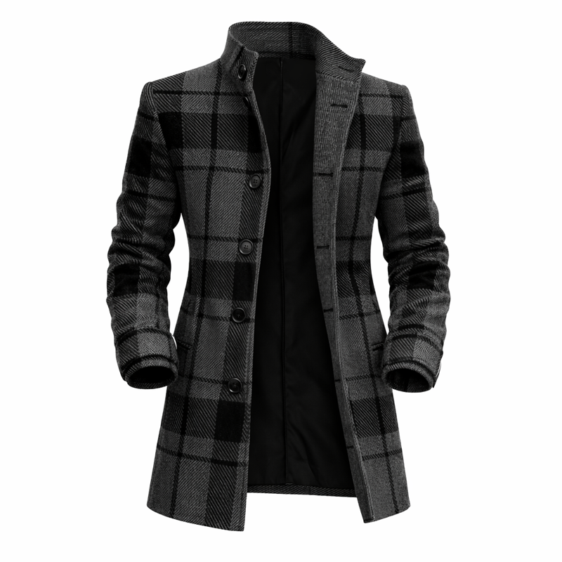 Men’s Slim Fit Plaid Stand Collar Coat