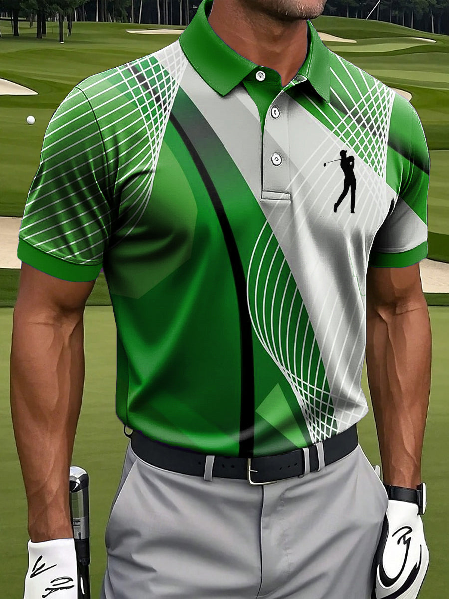 Men's Retro Art Line Ripple Print Casual Business Polo Shirt