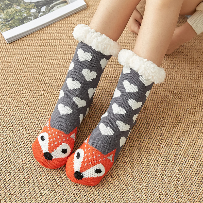 Cute Animal Ultra-thick Cashmere Slipper Home Socks