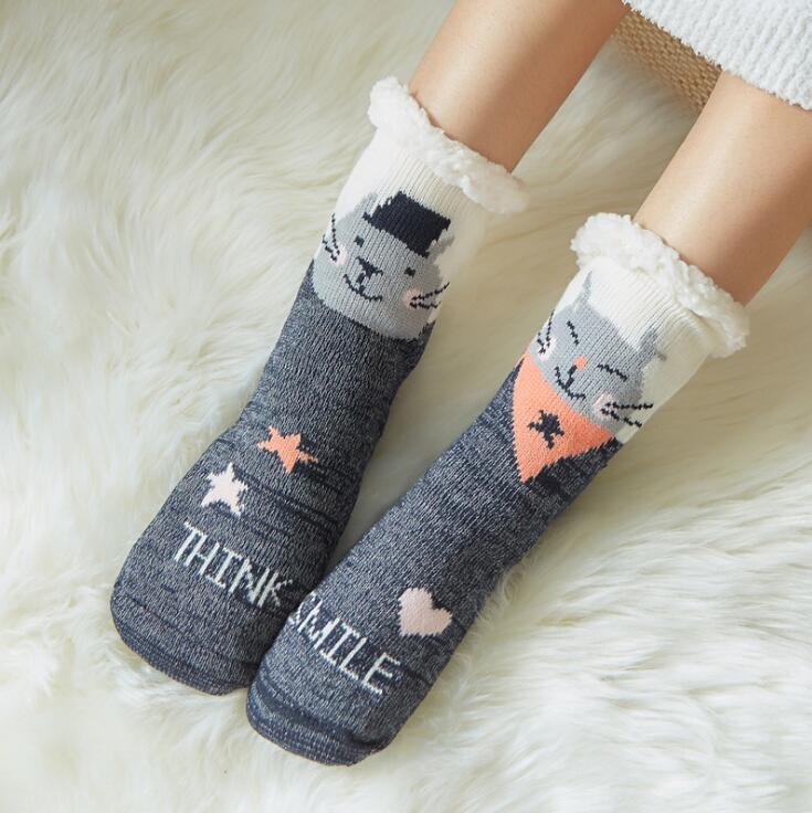 Cute Animal Ultra-thick Cashmere Slipper Home Socks